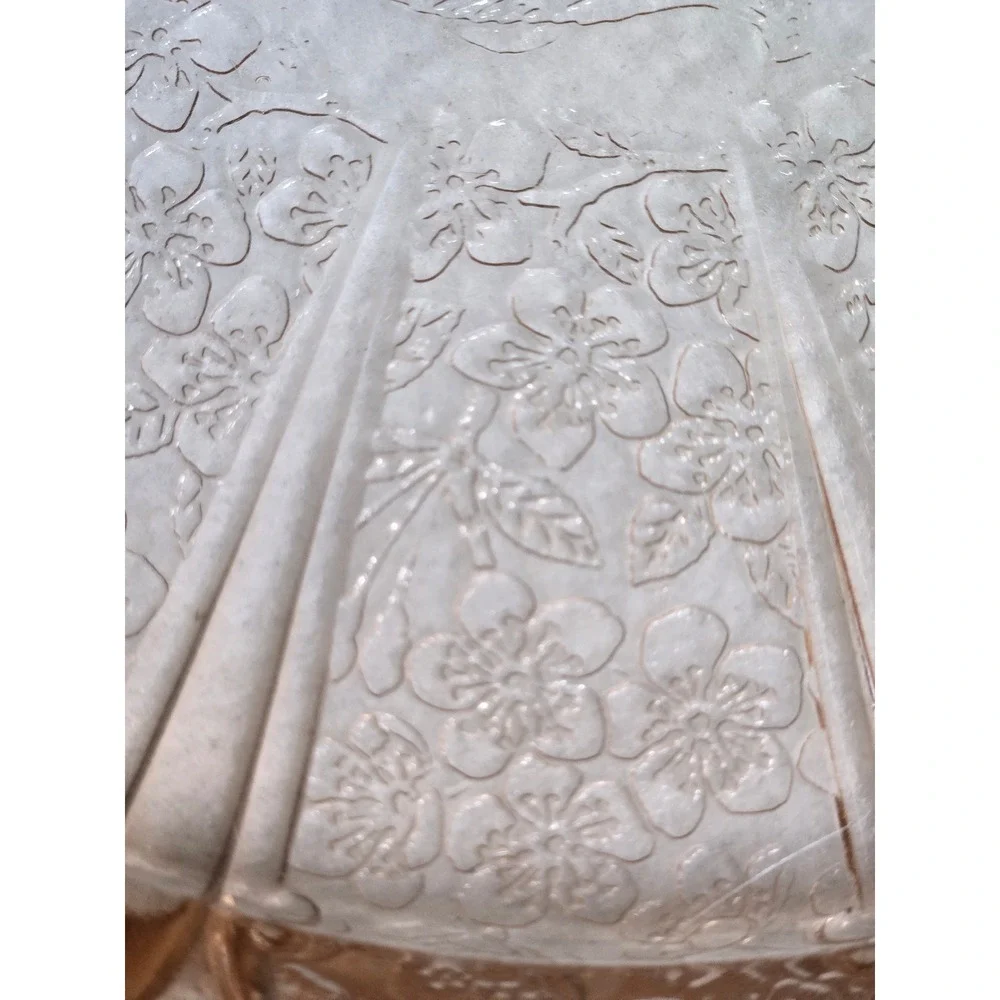 Vintage Jeannette Cherry Blossom Pink Depression Glass Handled Cake Plate 1930s